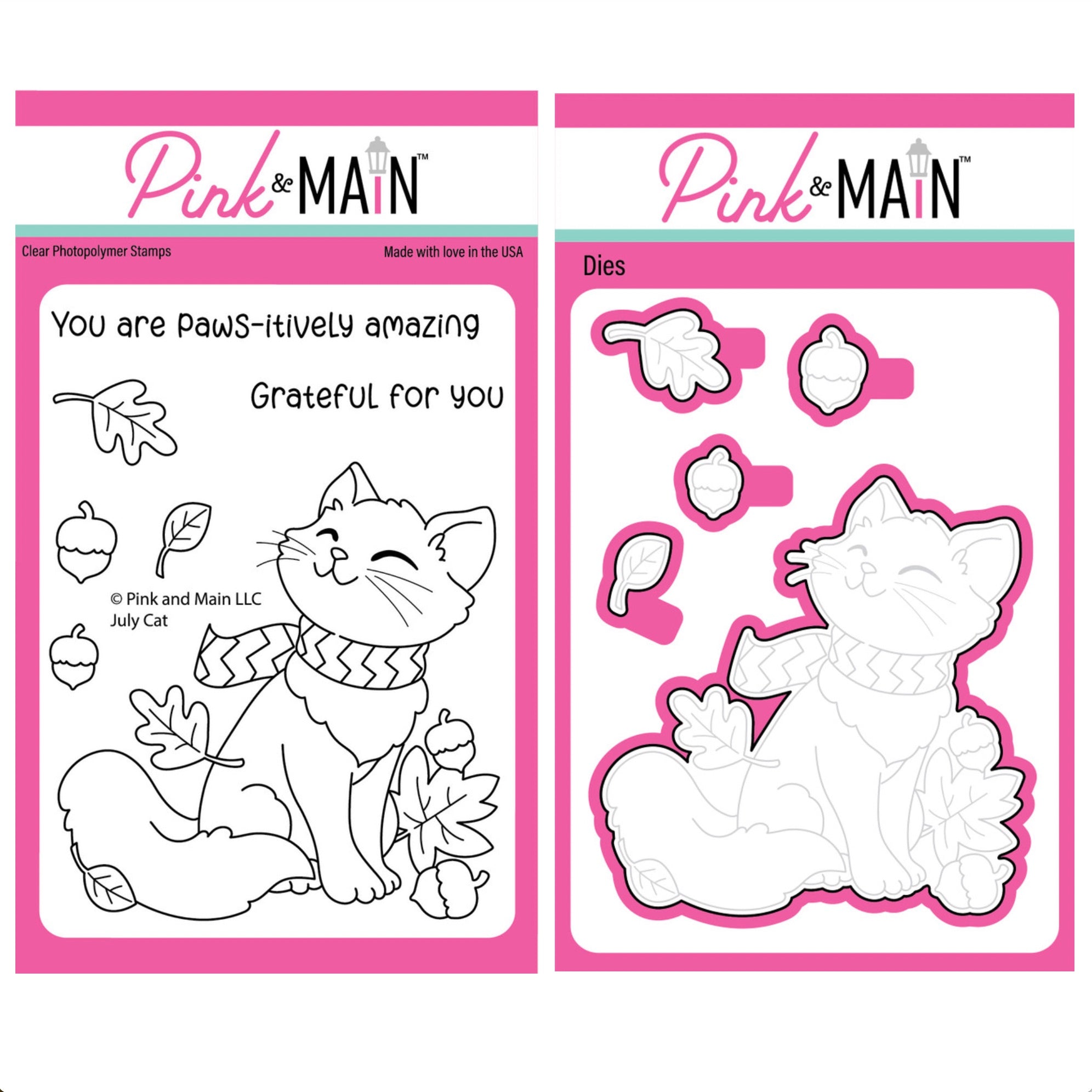 Pink and Main July Cat Clear Stamp and Die Set