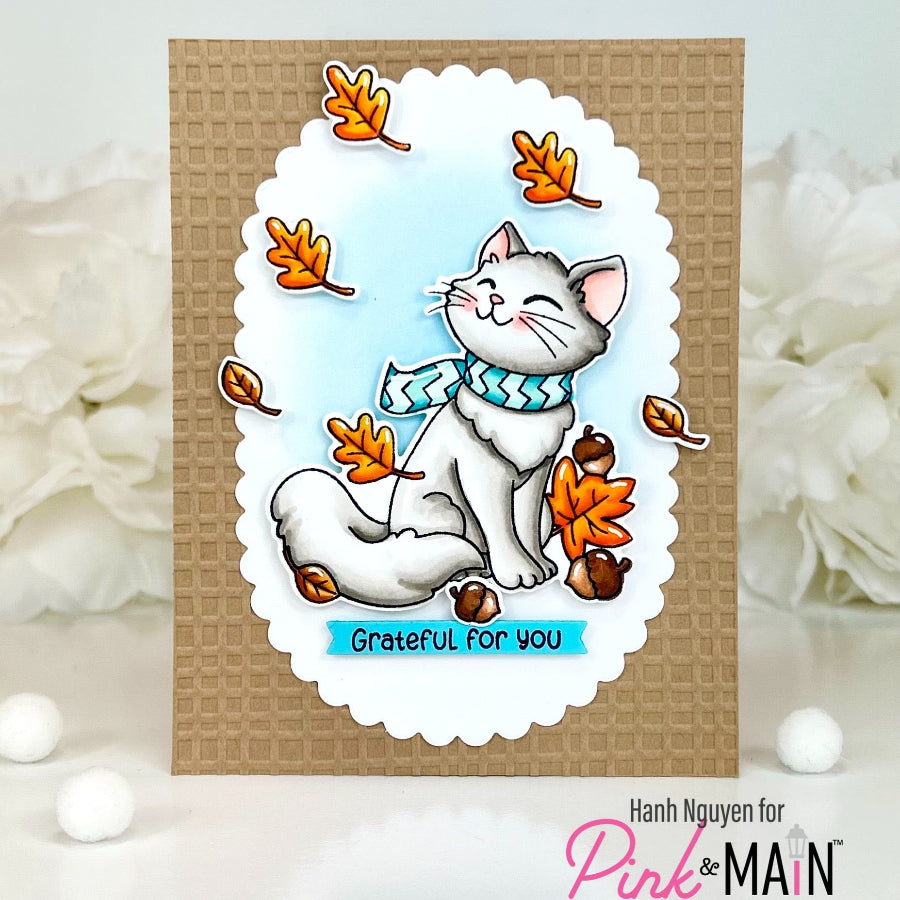 Pink and Main July Cat Clear Stamp and Die Set grateful for you card