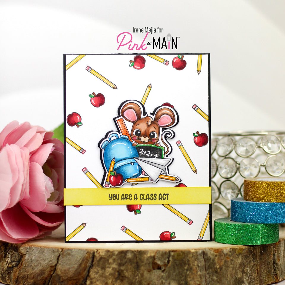 Pink and Main July Mouse Clear Stamp and Die Set pencils