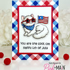 Pink and Main June Cat Clear Stamp and Die Set red star glasses happy 4th card