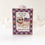 Pink and Main June Cat Clear Stamp and Die Set red white blue plaid card