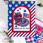 Pink and Main June Cat Clear Stamp and Die Set silver stars happy 4th card