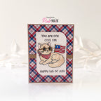 Pink and Main June Cat Clear Stamps pm0882 red white blue plaid card