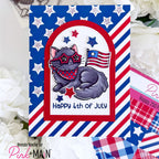 Pink and Main June Cat Clear Stamps pm0882 silver stars happy 4th card