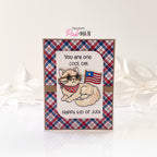 Pink and Main June Cat Dies pnm879 red white blue plaid card