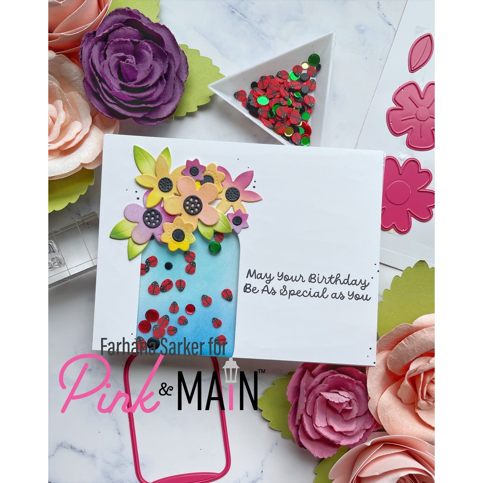 Pink and Main Ladybugs Confetti pme189 flowers