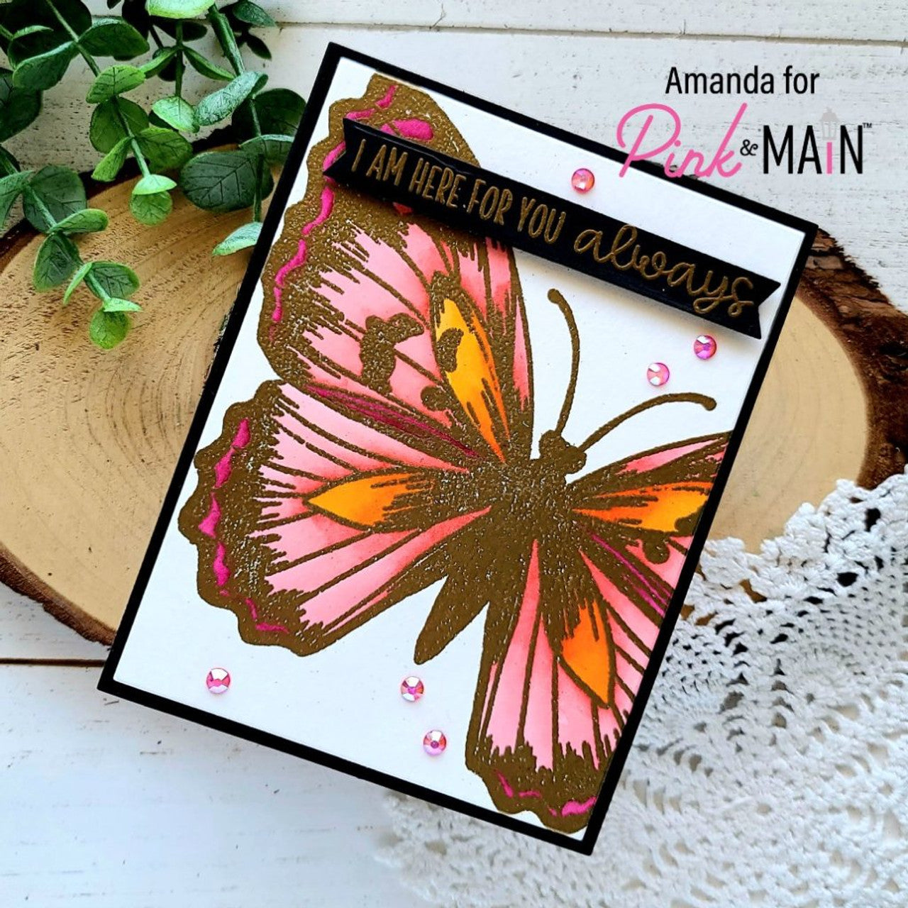 Pink and Main Large Sentiments Strip Dies pnm327 butterfly