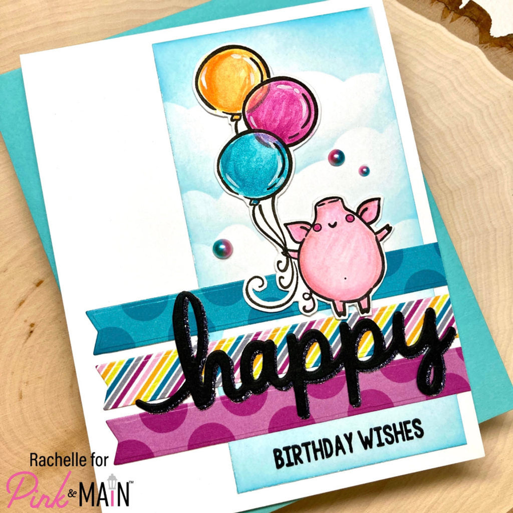 Pink and Main Large Sentiments Strip Dies pnm327 happy birthday
