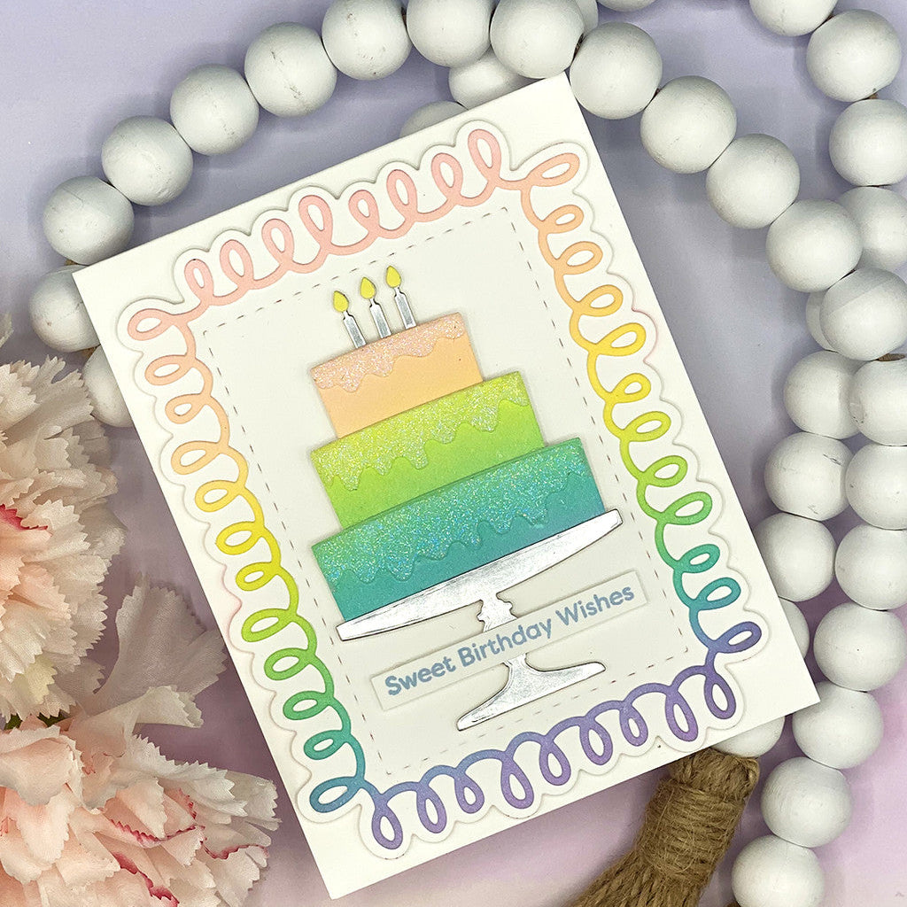 Pink and Main Layer Cake Dies and Stencil Set pnm739 rainbow cake card