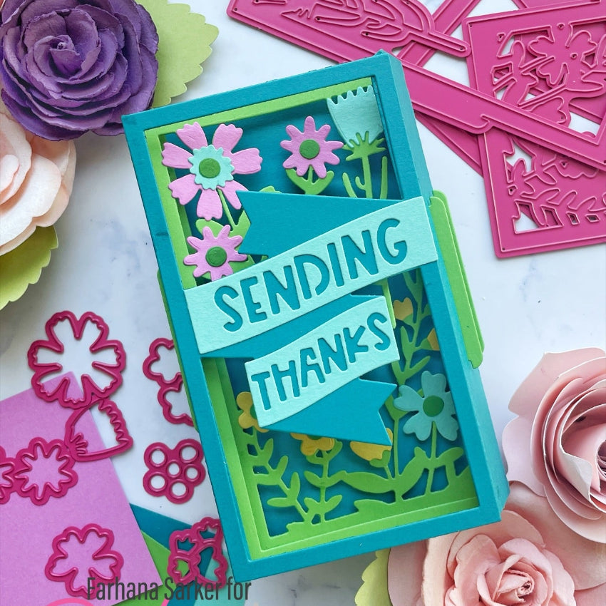 Pink and Main Layered Flowers and Sentimens Pop Up Card Dies pnm742 thanks