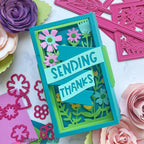 Pink and Main Layered Flowers and Sentimens Pop Up Card Dies pnm742 thanks