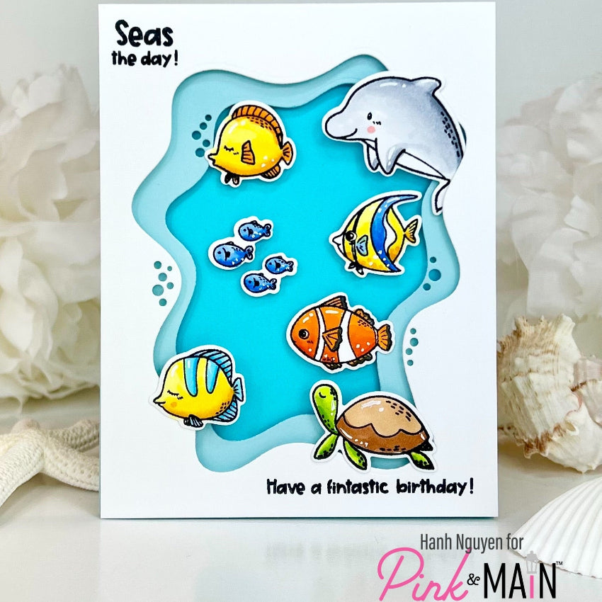 Pink and Main Layered Ocean View Dies pnm883 cute fish birthday card