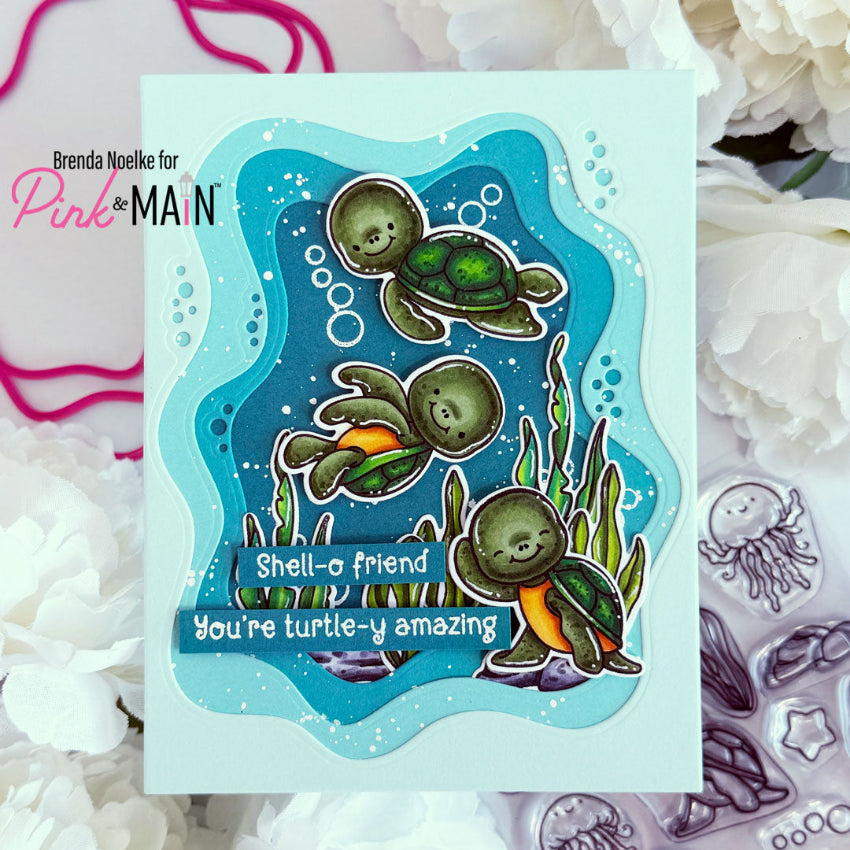 Pink and Main Layered Ocean View Dies pnm883 sea turtles friend card