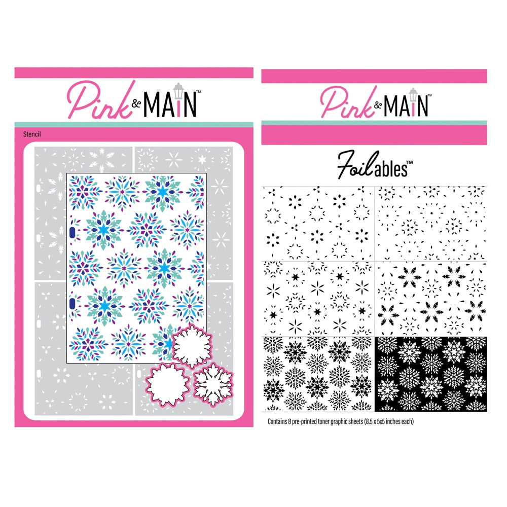 Pink and Main Layering Snowflakes Die Stencil and Foilables Sheets Set
