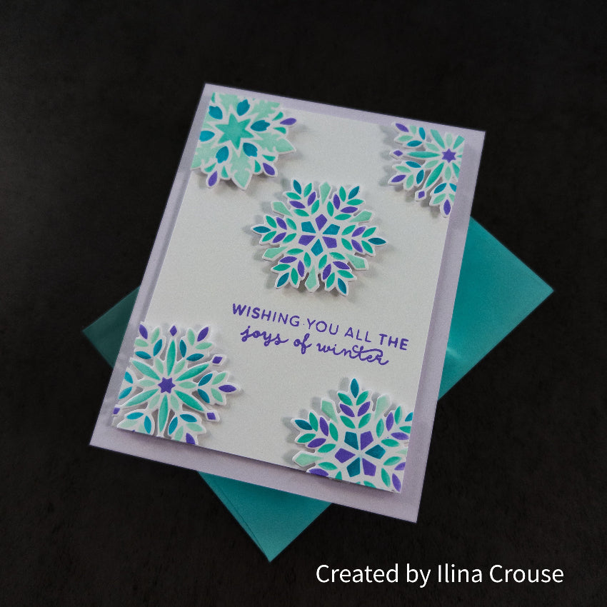 Pink and Main Layering Snowflakes Die Stencil and Foilables Sheets Set wishing you all the joys of winter card