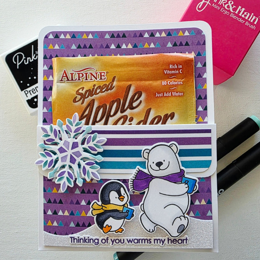 Pink and Main Layering Snowflakes Dies and Stencils Set pnm934  polar bear penguin card