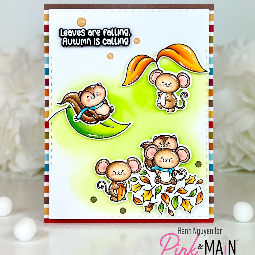 Pink and Main Leaves Are Falling Clear Stamp and Die Set autumn colors card