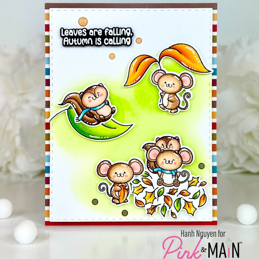 Pink and Main Leaves Are Falling Clear Stamps pm901 autumn colors card