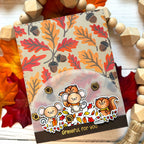 Pink and Main Leaves and Acorns Foilables Sheets and Layering Stencils Set grateful for you card