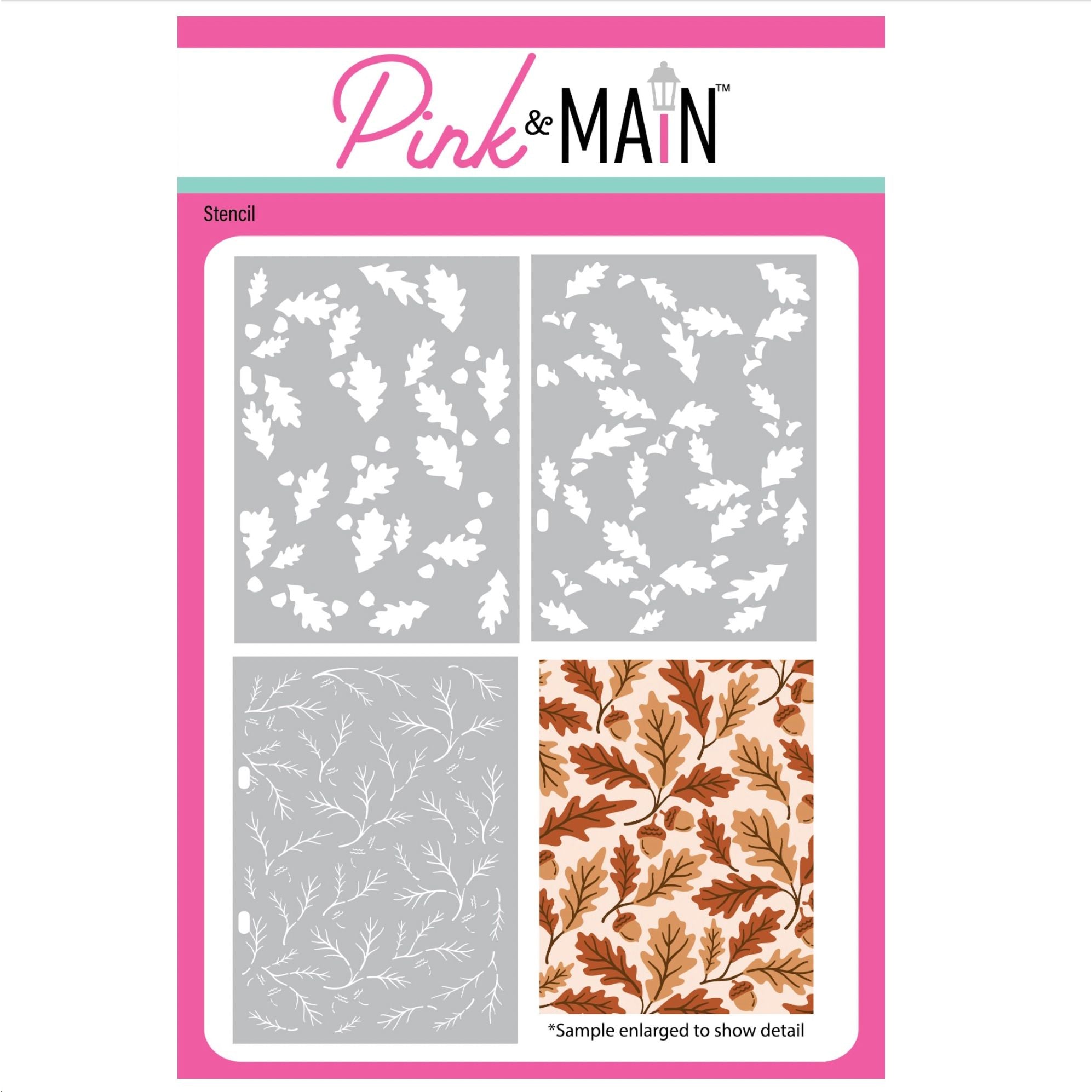 Pink and Main Leaves and Acorns Layering Stencils pms147