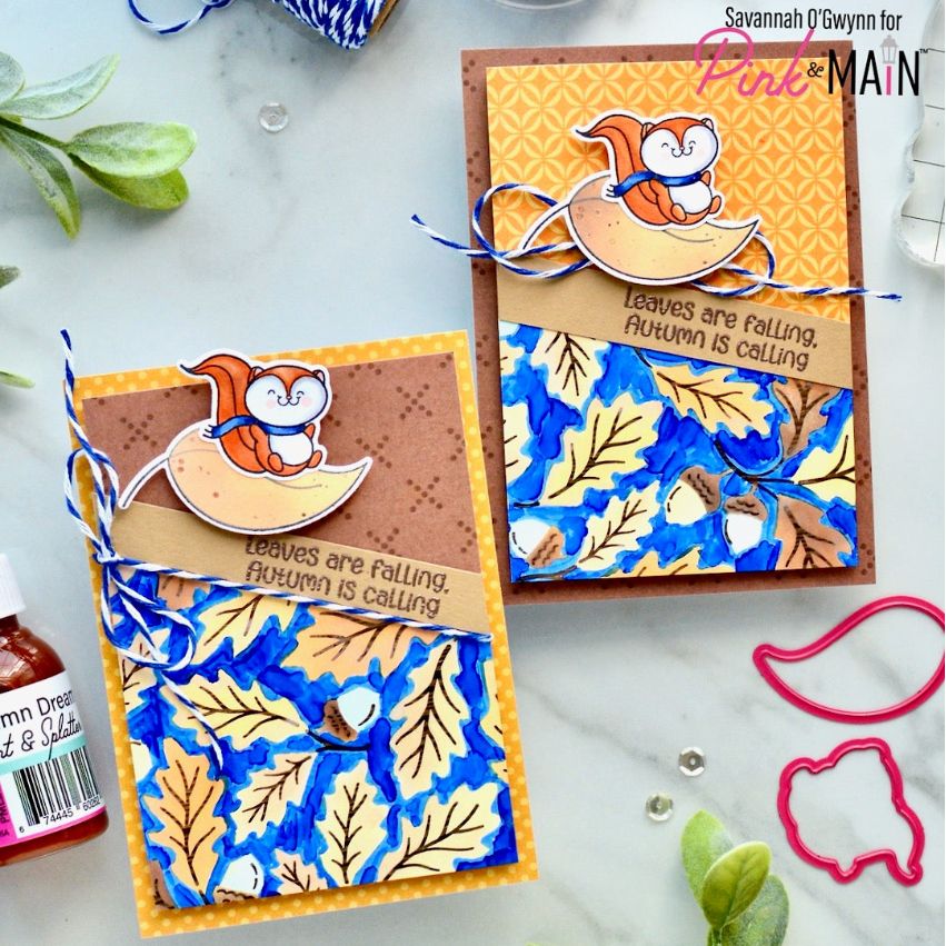 Pink and Main Leaves and Acorns Layering Stencils pms147 autumn is calling card