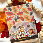 Pink and Main Leaves and Acorns Layering Stencils pms147 grateful for you card