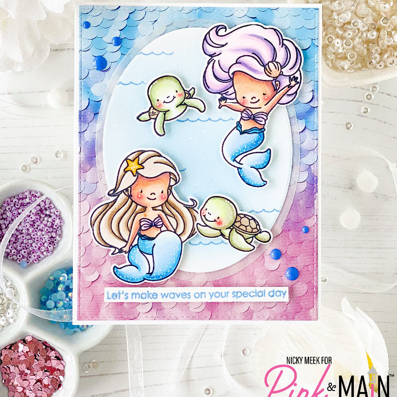 Pink and Main Let's Make Waves Clear Stamp and Die Set pastels