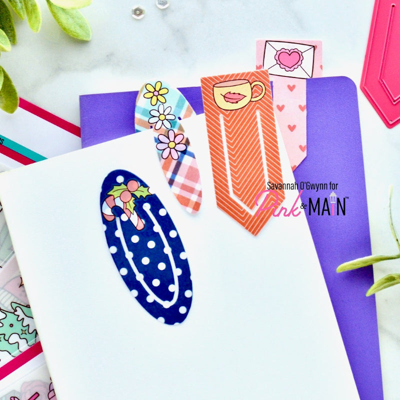 Pink and Main Library Card Clear Stamp and Die Set cute clips