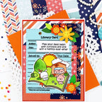 Pink and Main Library Card Clear Stamp and Die Set orange flowers