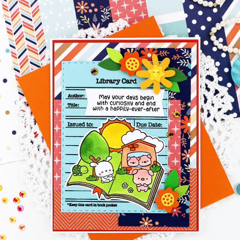 Pink and Main Library Card Clear Stamp pm0866  orange flowers