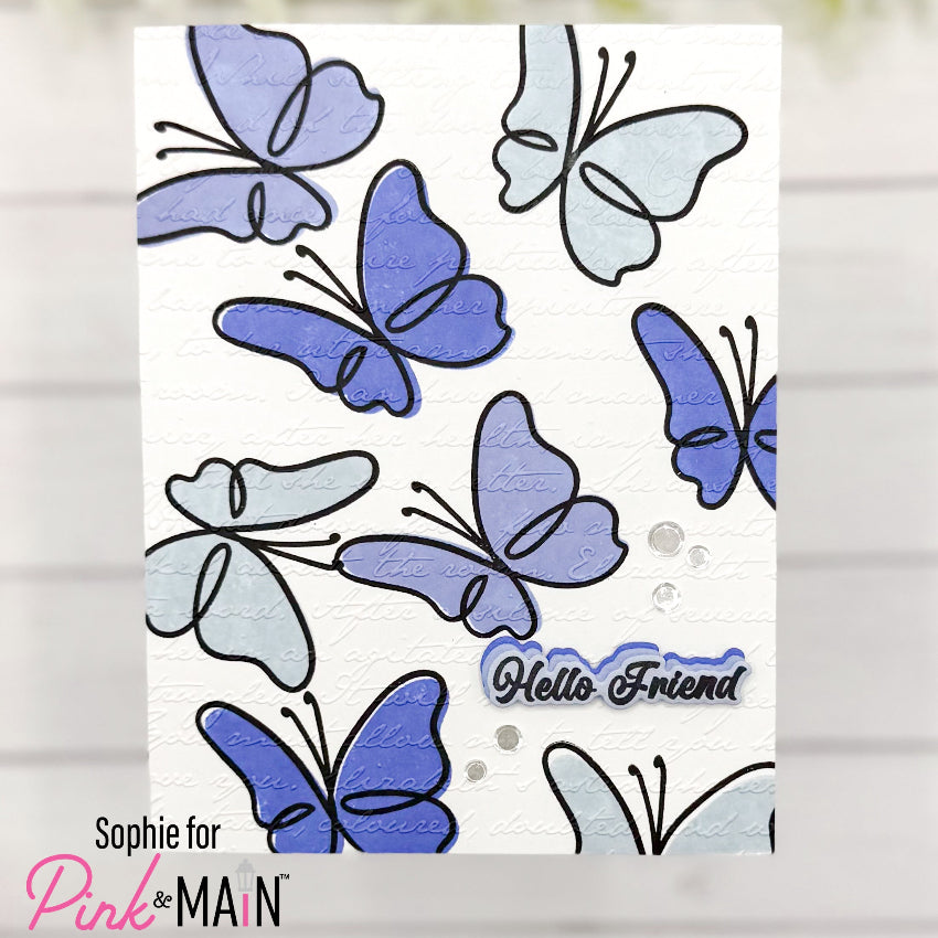 Pink and Main Little Wings Clear Stamp and Die Set hello friend