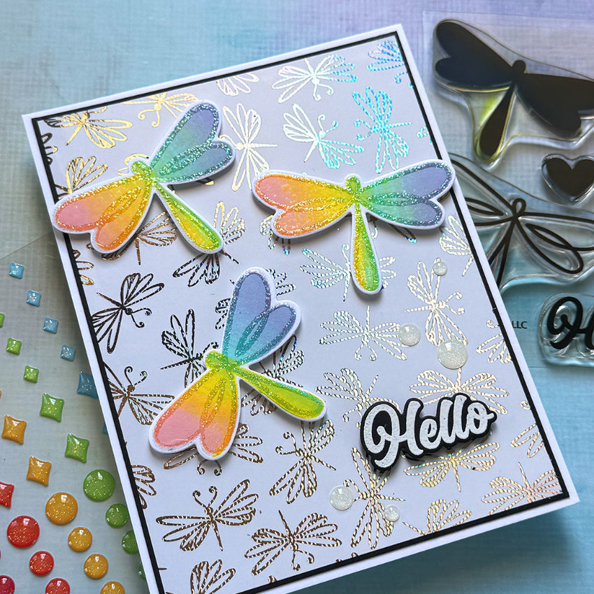 Pink and Main Little Wings Clear Stamp and Die Set rainbow sparkle