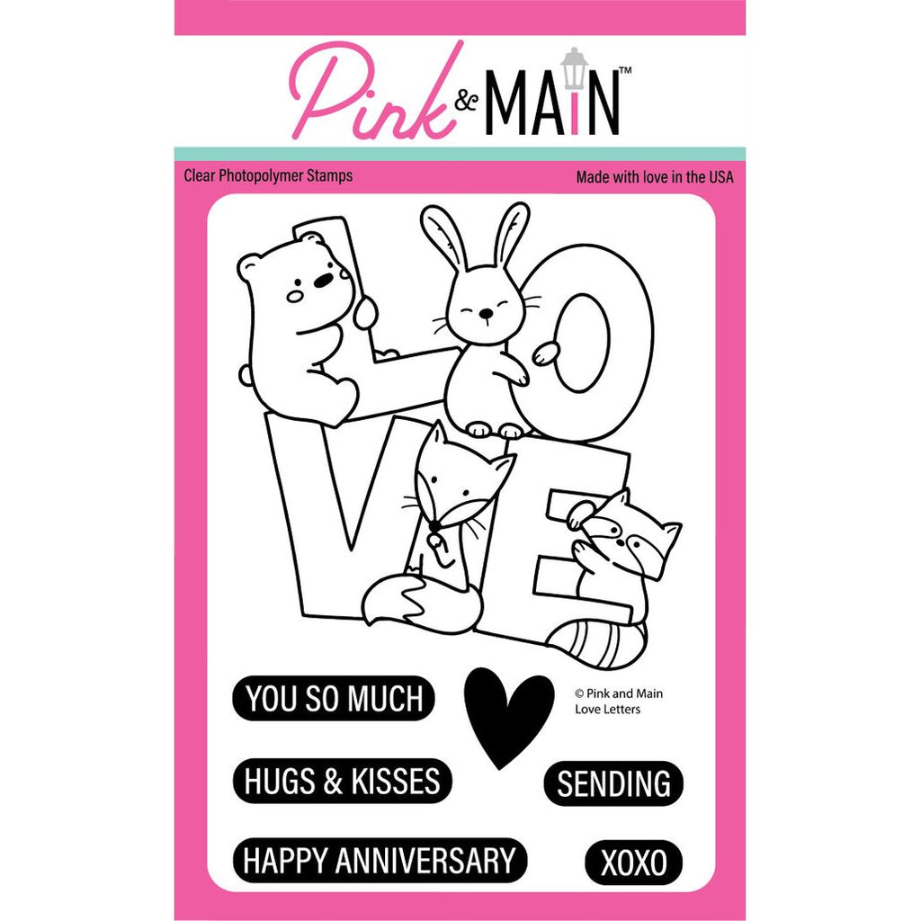 Pink and Main Love Letters Clear Stamp, Coordinating Dies, and Stencil Set image 1