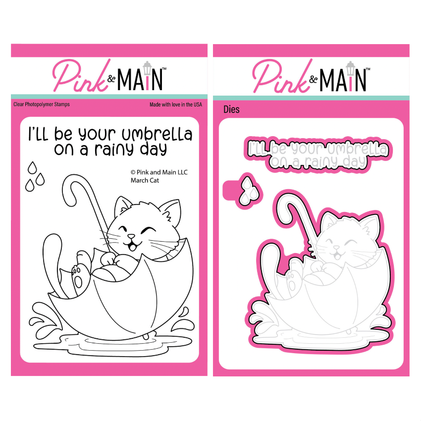 Pink and Main March Cat Clear Stamp and Die Set