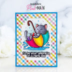 Pink and Main March Cat Clear Stamp and Die Set plaid background