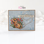 Pink and Main May Cat Clear Stamp and Die Set blue background