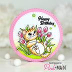 Pink and Main May Cat Clear Stamp and Die Set pink tulips