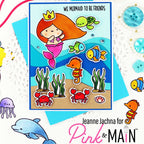 Pink and Main Mermaid Friends Clear Stamp and DIe Set underwater scene friends card