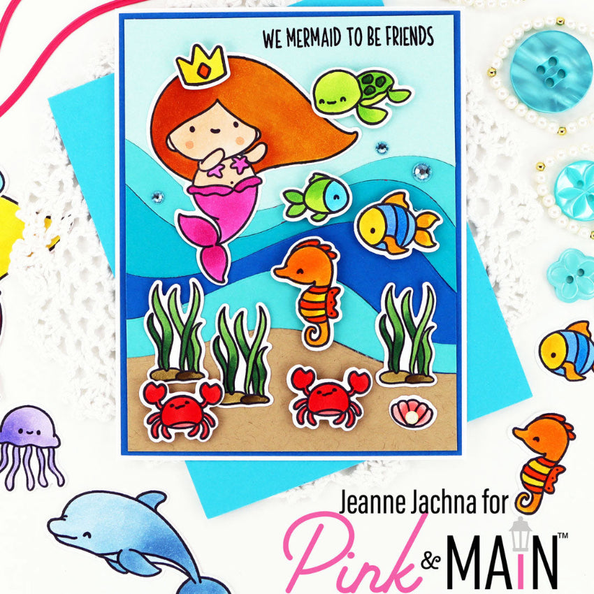 Pink and Main Mermaid Friends Clear Stamps pm0791 underwater scene friends card