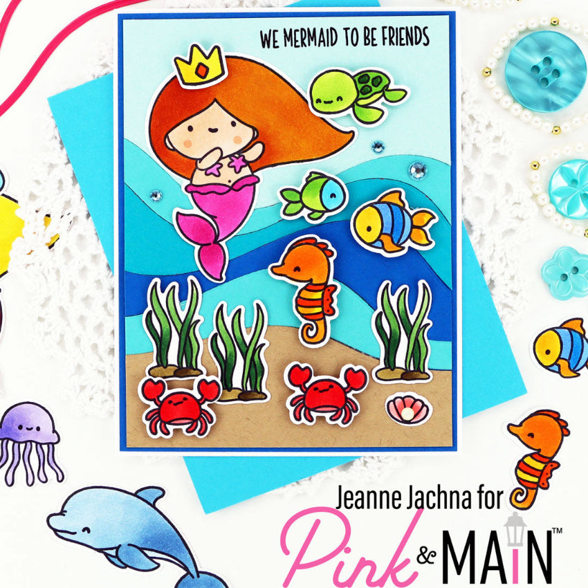 Pink and Main Mermaid Friends Dies pnm758 underwater scene friends card