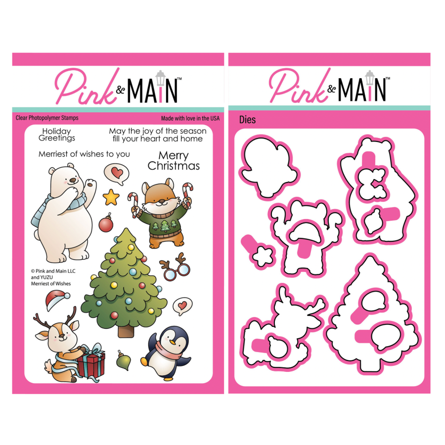 Pink and Main Merriest of Wishes Clear Stamp and Die Set