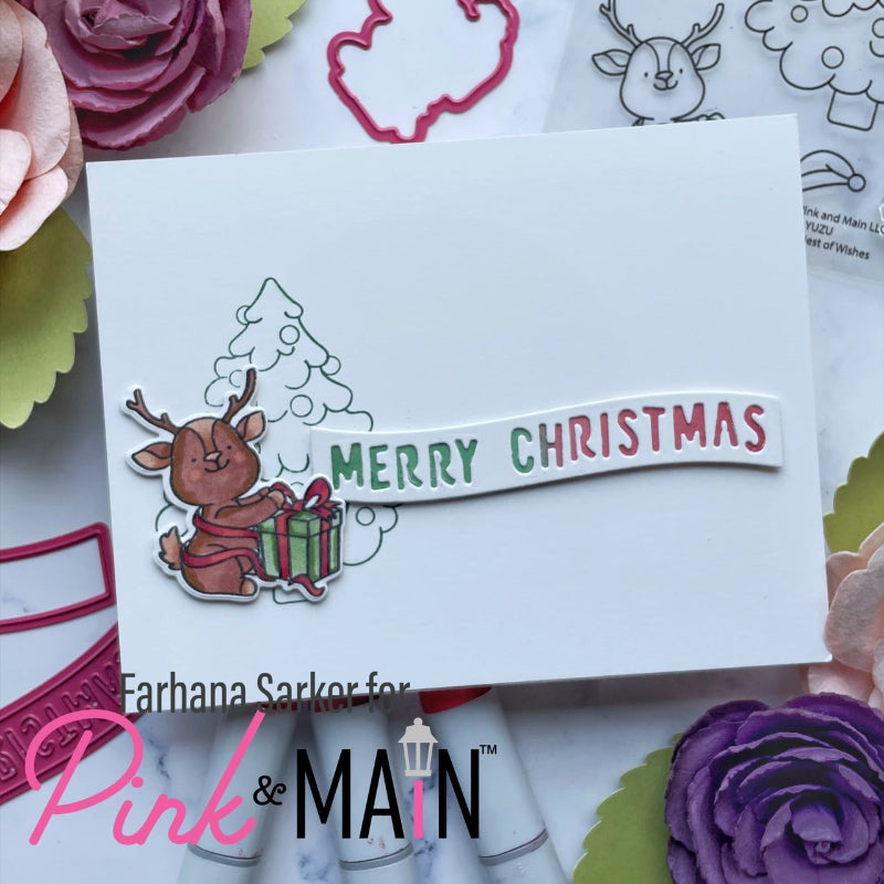 Pink and Main Merriest of Wishes Clear Stamp and Die Set reindeer