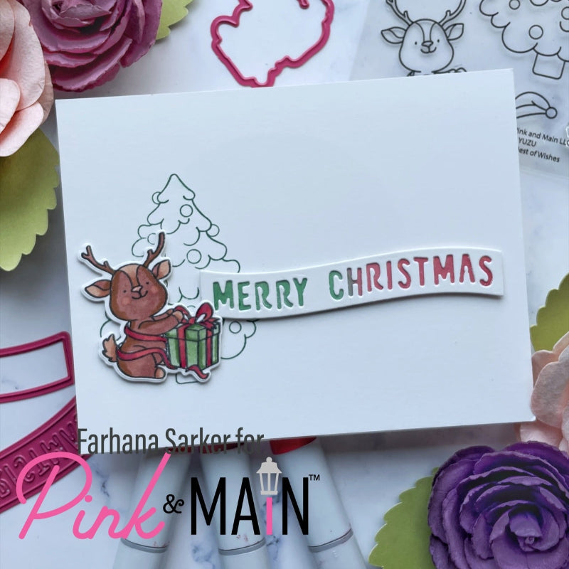 Pink and Main Merriest of Wishes Dies pnm789 reindeer