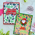 Pink and Main Merry Sentiments Word Dies pnm922 holly background cards