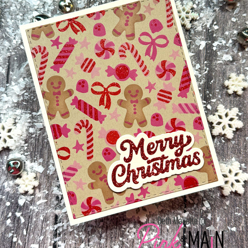 Pink and Main Merry Sentiments Word Dies pnm922 red and pink candies card