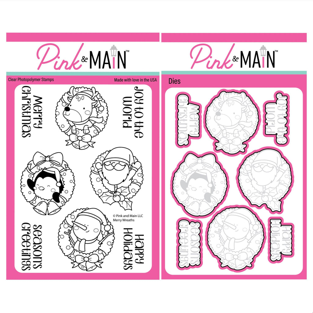 Pink and Main Merry Wreaths Clear Stamp and Die Set
