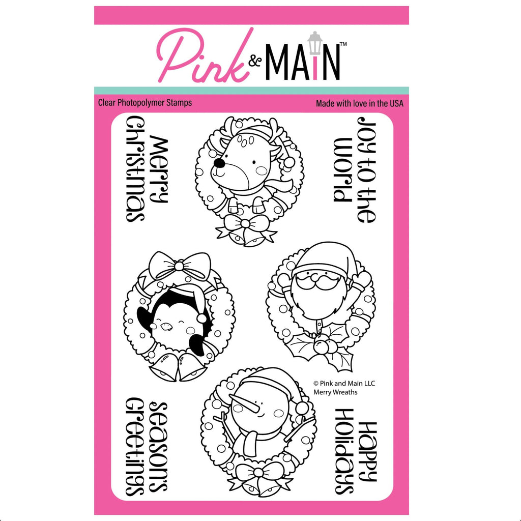 Pink and Main Merry Wreaths Clear Stamps pm0912
