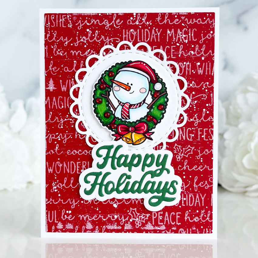 Pink and Main Merry Wreaths Clear Stamps pm0912 happy holidays card