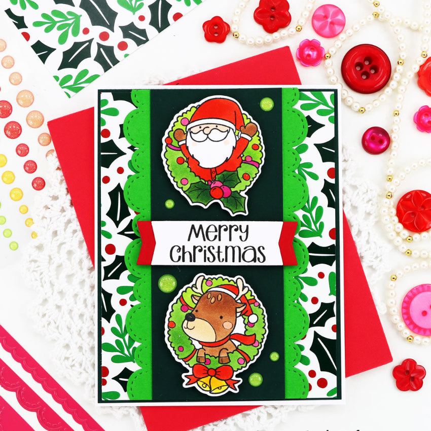 Pink and Main Merry Wreaths Dies pnm919 merry christmas card