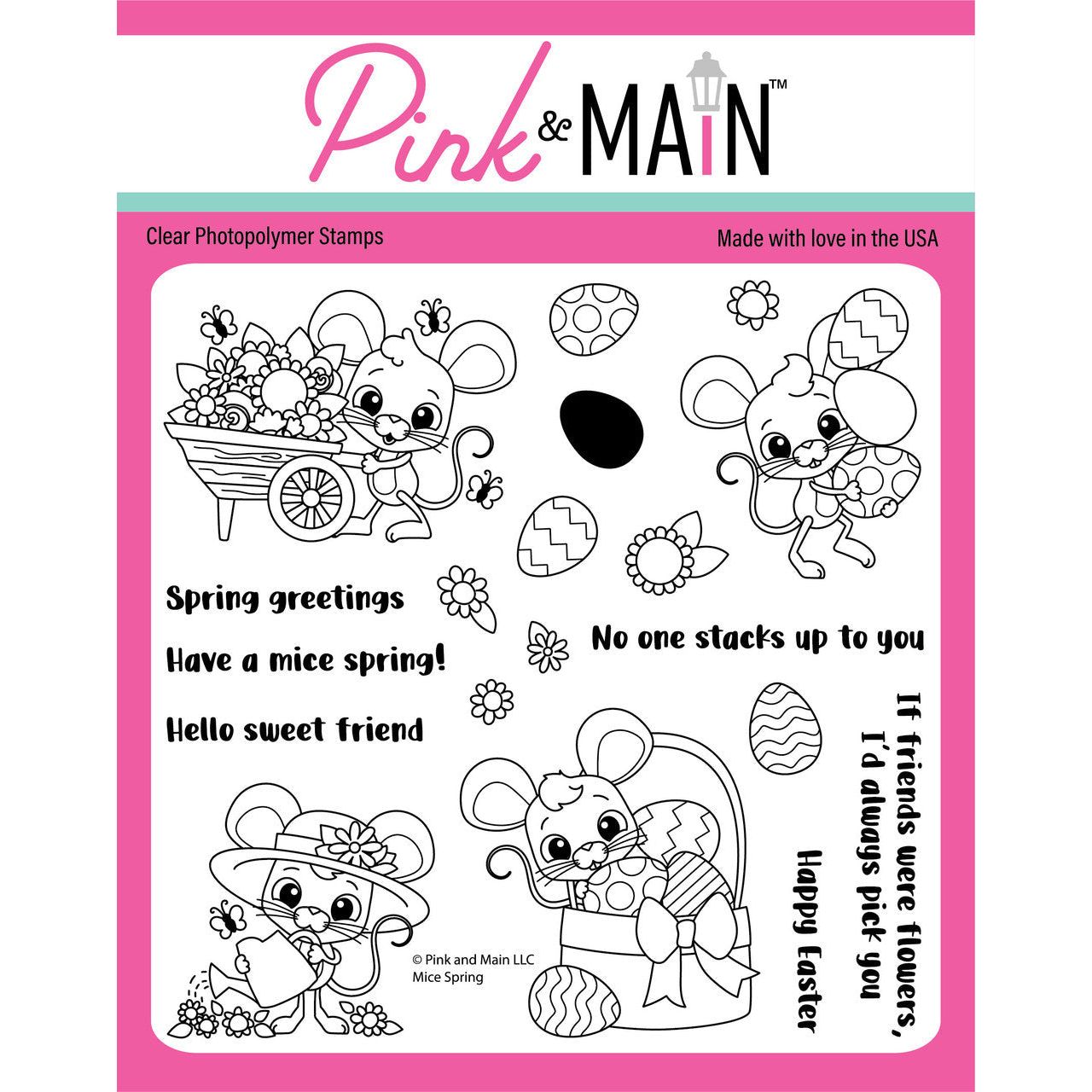 Pink and Main Mice Spring Clear Stamps pm0760